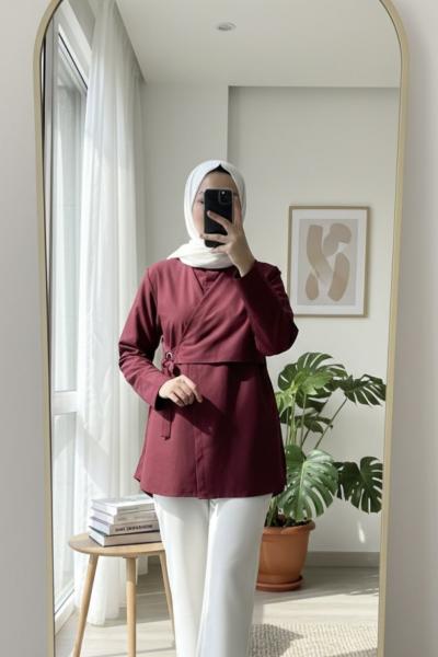 Kuş Gözlü Asimetrik Gömlek