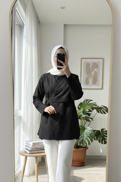 Kuş Gözlü Asimetrik Gömlek