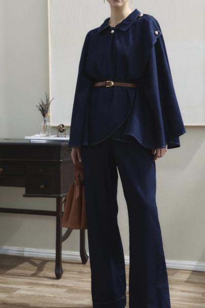 Denim Pelerin Pantolonlu Takım