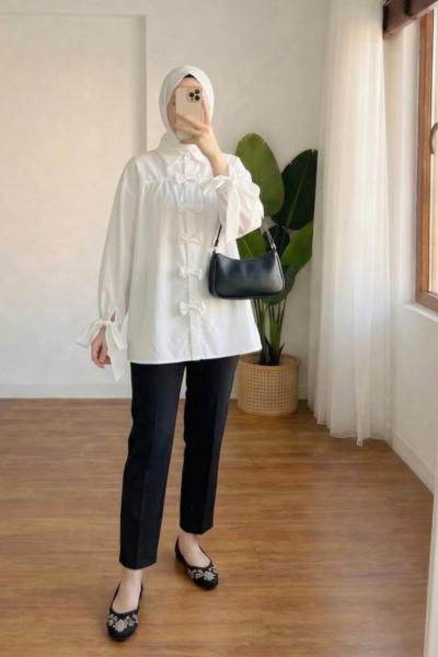 Kolu Bağlamalı Fiyonklu Gömlek