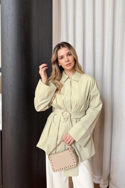 Toka Detaylı Uzun Kuşaklı Gömlek