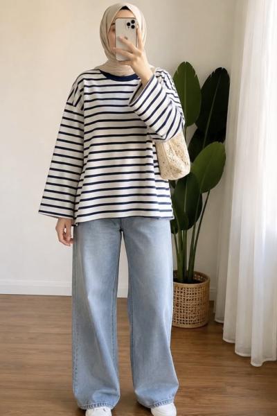 Çizgili Oversize Bluz