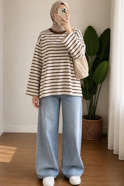 Çizgili Oversize Bluz