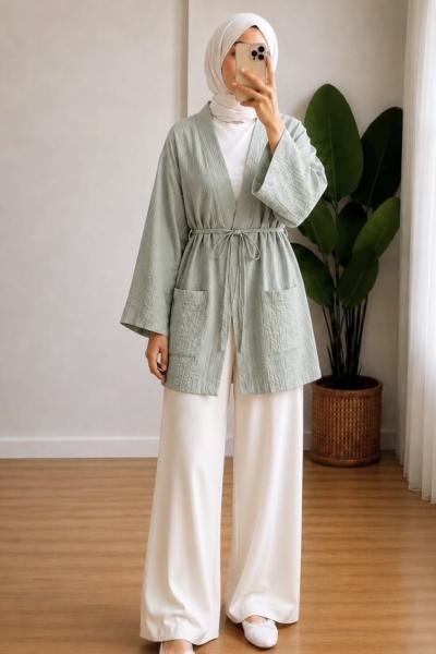 Belden Bağlamalı Kimono