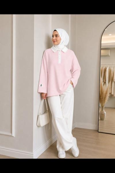 Çizgili polo yaka sweatshirt