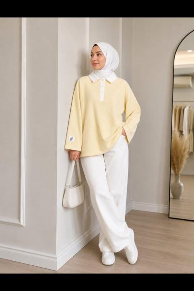 Çizgili polo yaka sweatshirt 