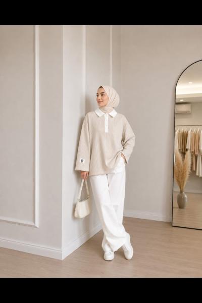 Çizgili polo yaka sweatshirt