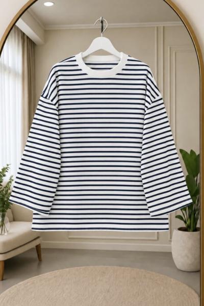 Çizgili Oversize Sweat